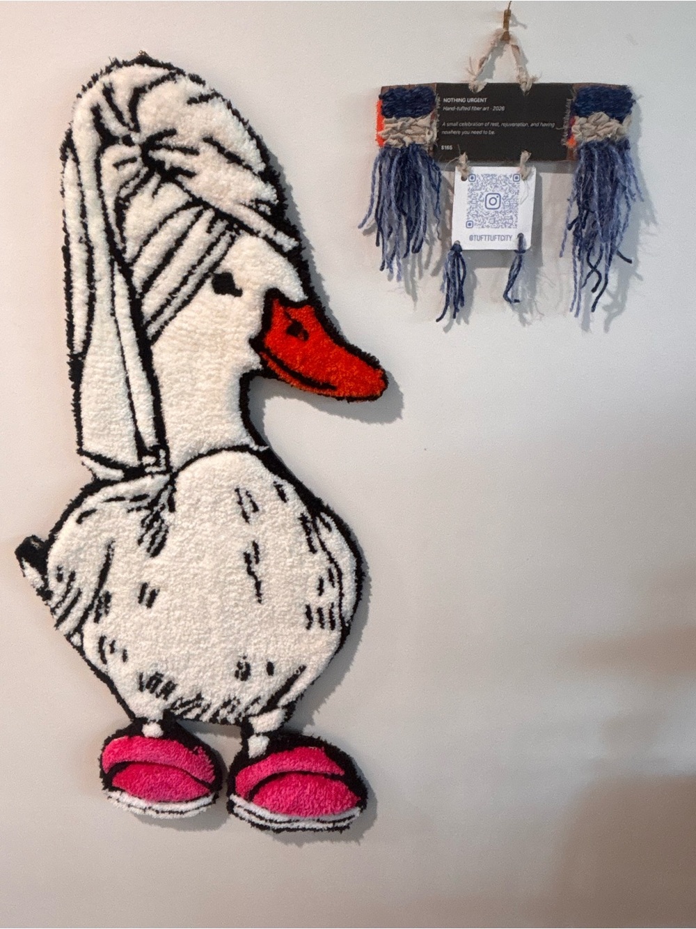 Plush Duck Wall Rug - White and Pink Decorative Accent